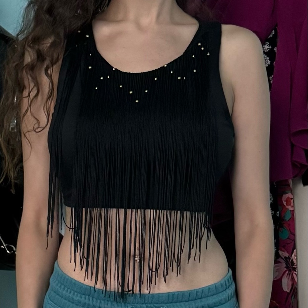 Charlotte Russe beaded fringe crop top